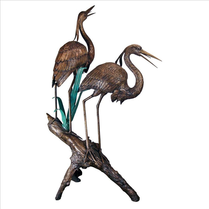 Design Toscano- Two Herons on a Log Cast Bronze Garden Statue