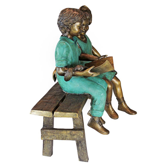 Design Toscano- Read to Me, Boy and Girl on Bench Cast Bronze Garden Statue