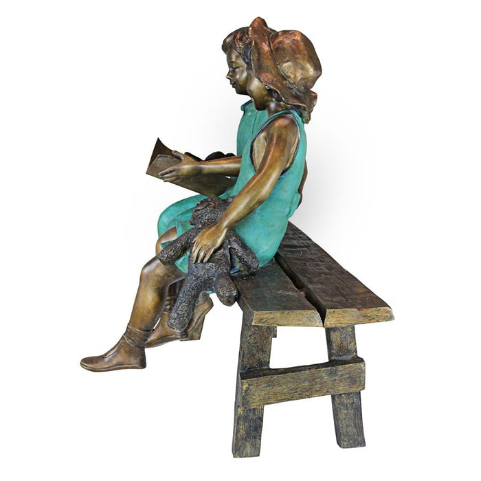 Design Toscano- Read to Me, Boy and Girl on Bench Cast Bronze Garden Statue