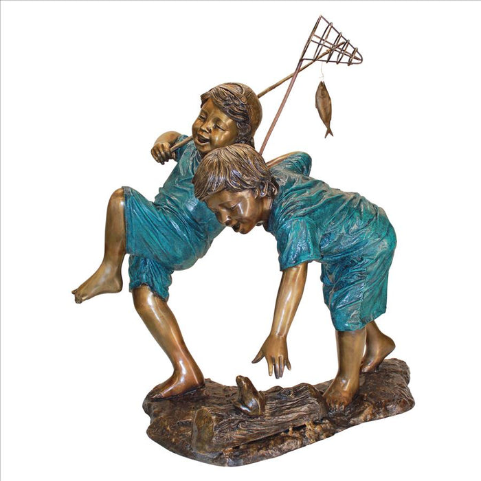 Design Toscano- Double Trouble, Fishing Boys Cast Bronze Garden Statue