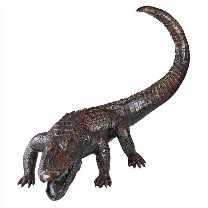 Design Toscano- Gator on the Prowl: Spitting Bronze Alligator Garden Statue