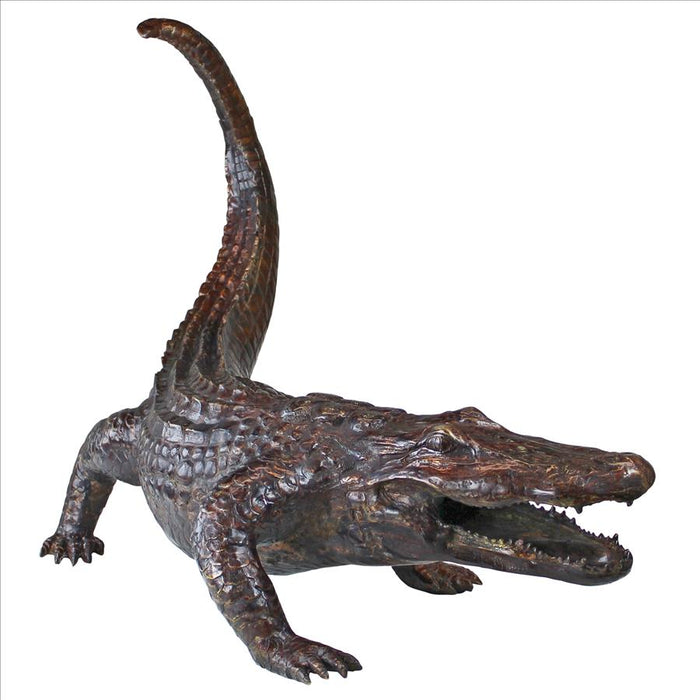 Design Toscano- Gator on the Prowl: Spitting Bronze Alligator Garden Statue