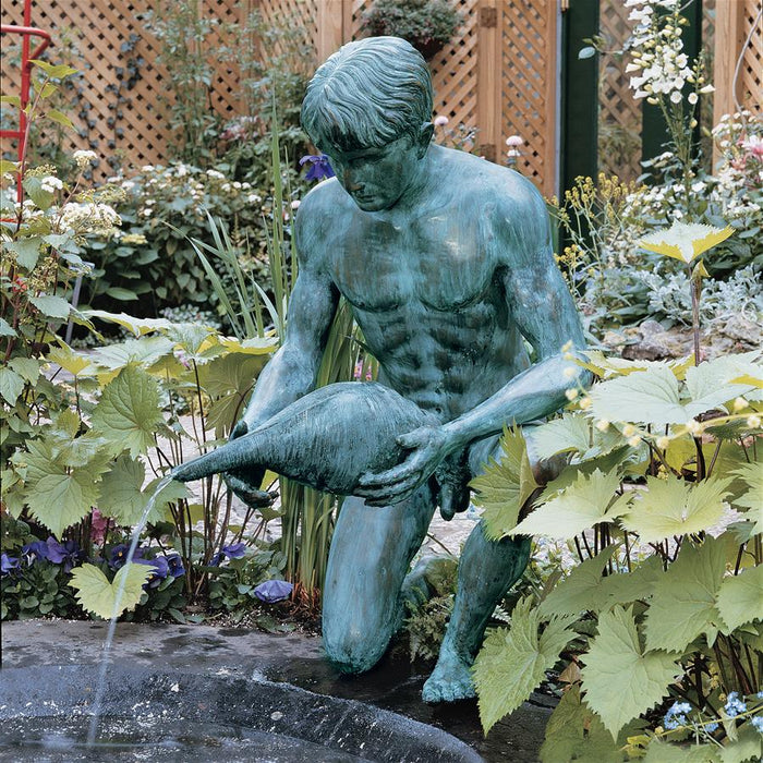 Design Toscano- Man with Shell Cast Bronze Piped Garden Statue