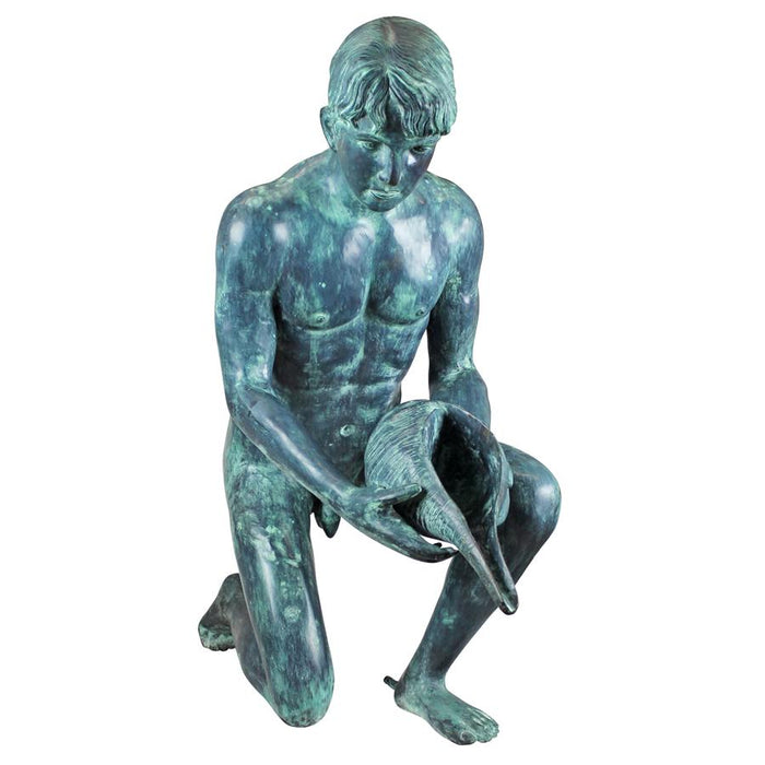 Design Toscano- Man with Shell Cast Bronze Piped Garden Statue