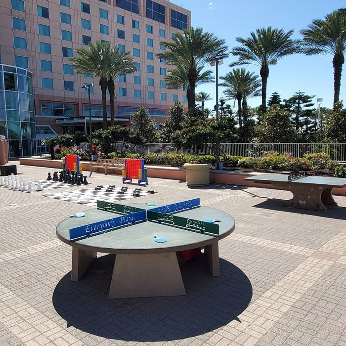 4 Way Table Stone Age Concrete Table Tennis- Permanent Outdoor Round 4 Way Table T ...